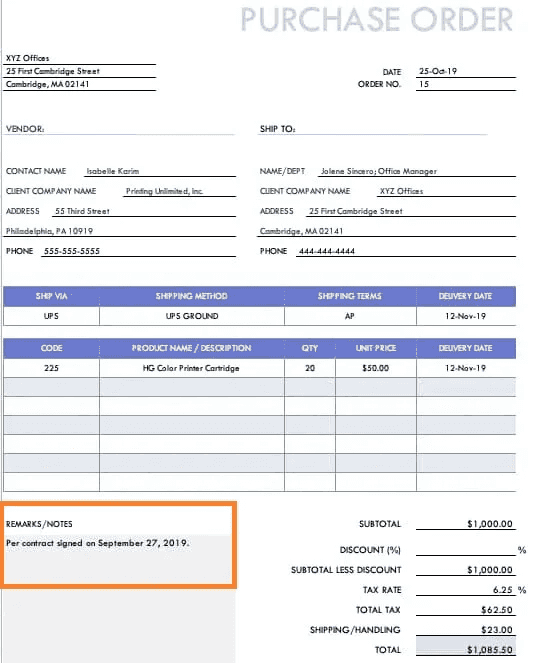 purchase order example 4