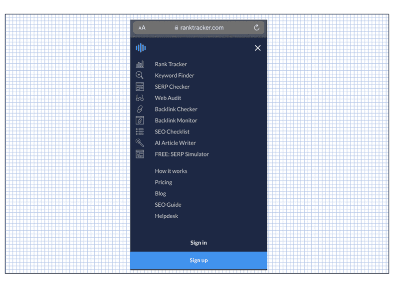 ranktracker’s mobile site