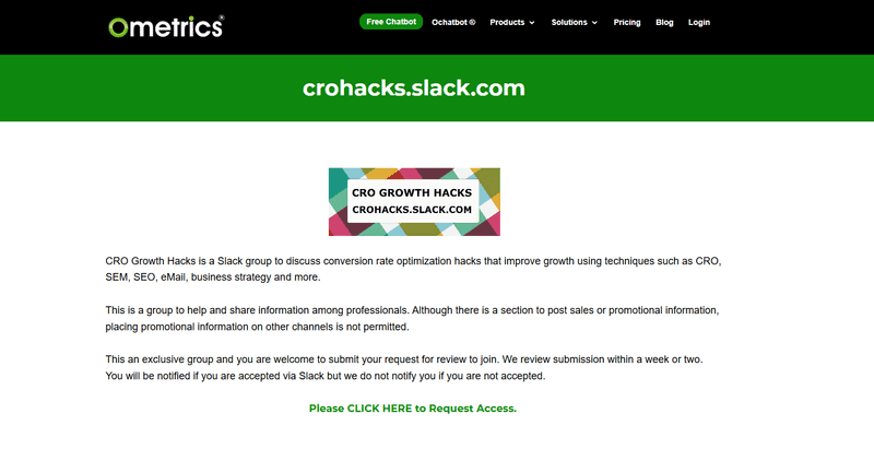 CRO Growth Hacks Slack Community