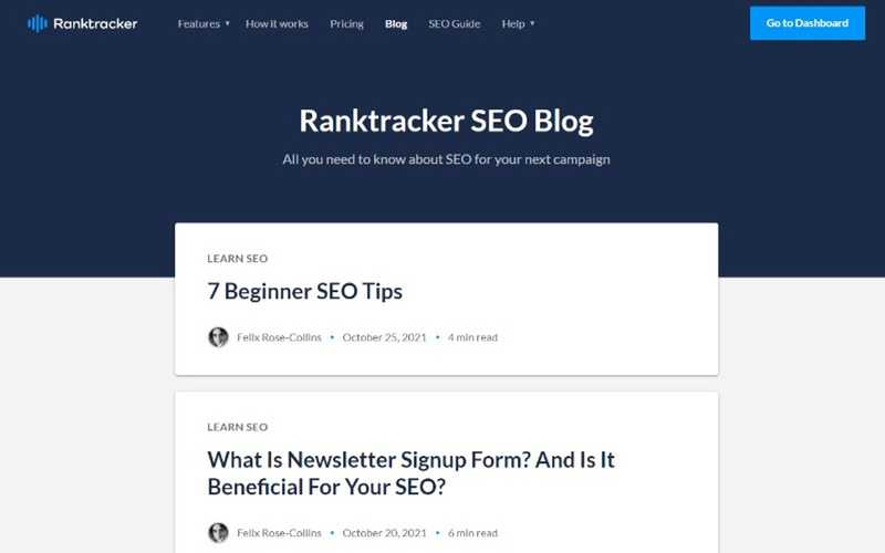 Pagina di inserimento del blog di Ranktracker