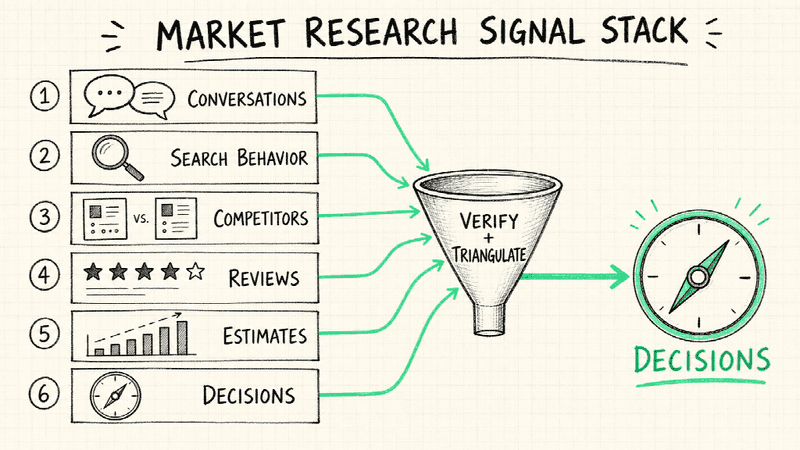 A reliable research system turns several imperfect signals into one reviewable decision trail.