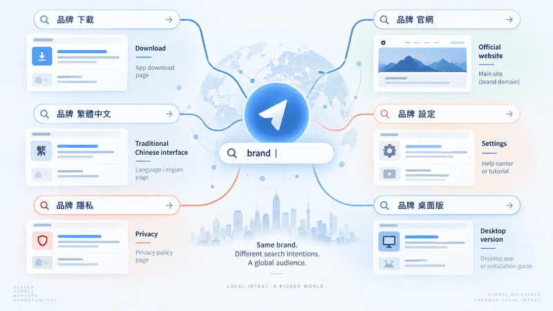 One global brand can generate several distinct search-intent paths depending on the modifier used