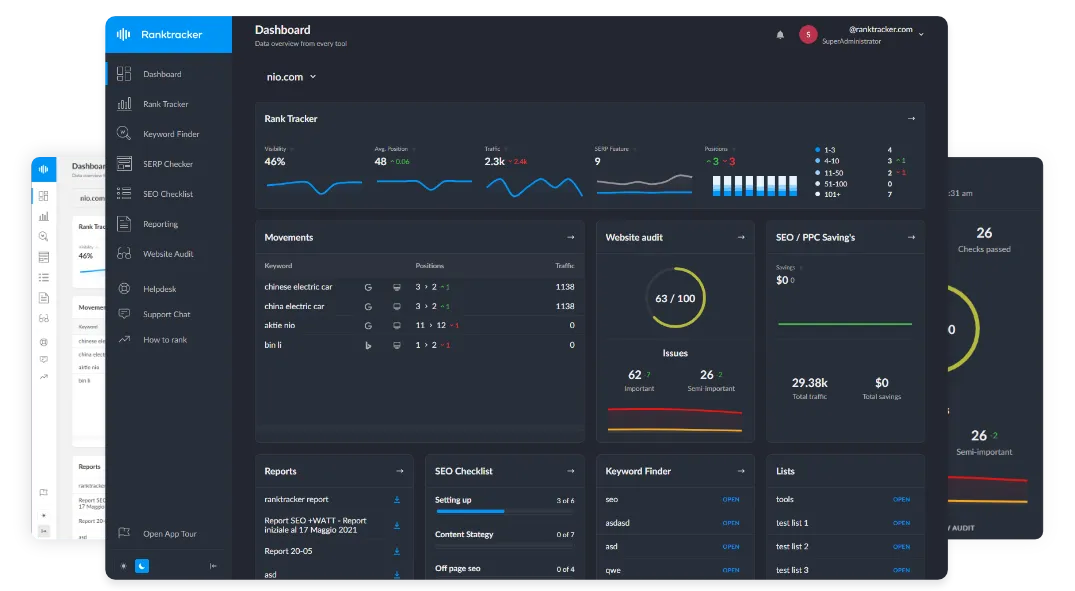 Different views of Ranktracker app