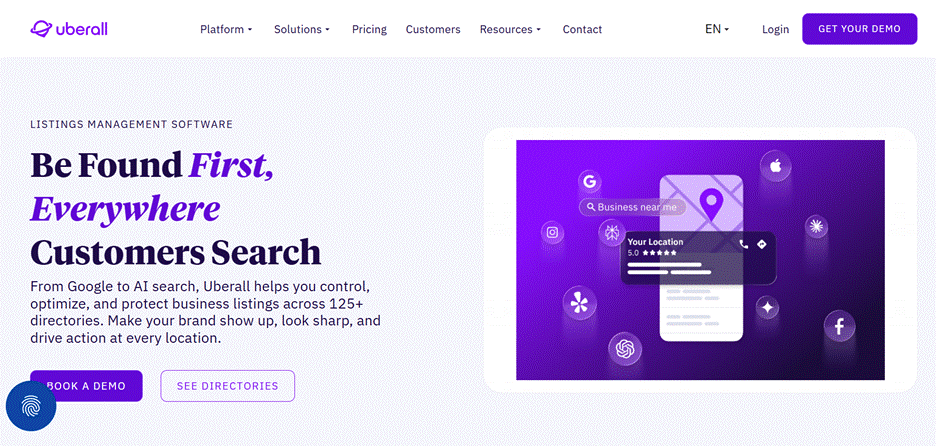 This image is the Uberall homepage for enterprise location marketing, listings management, review response, and analytics This image is the Uberall homepage for enterprise location marketing, listings management, review response, and analytics